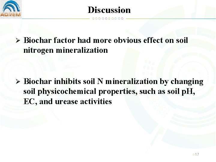 Discussion Ø Biochar factor had more obvious effect on soil nitrogen mineralization Ø Biochar