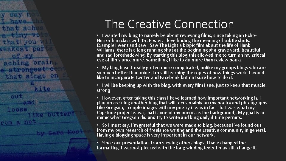 The Creative Connection • I wanted my blog to namely be about reviewing films,