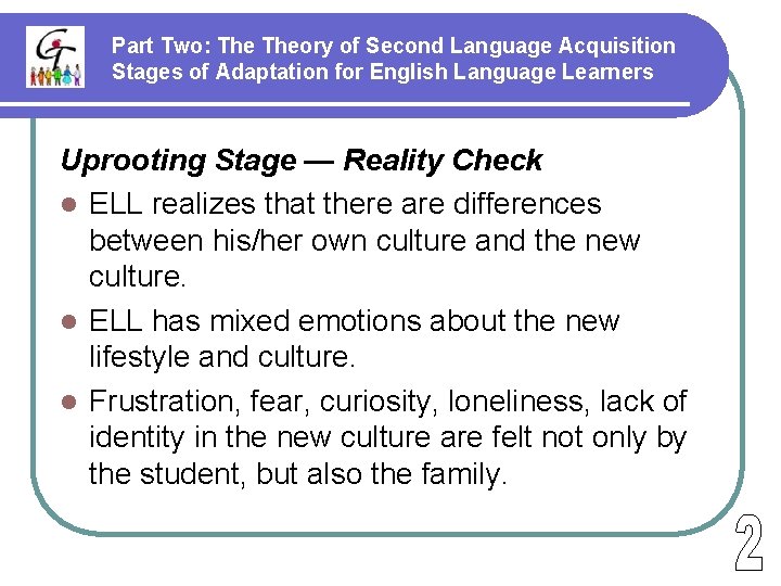 Part Two: Theory of Second Language Acquisition Stages of Adaptation for English Language Learners