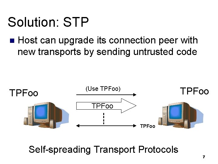 Solution: STP n Host can upgrade its connection peer with new transports by sending