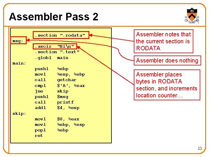 Assembler Pass 2. section ". rodata" msg: . asciz "Hin". section ". text". globl