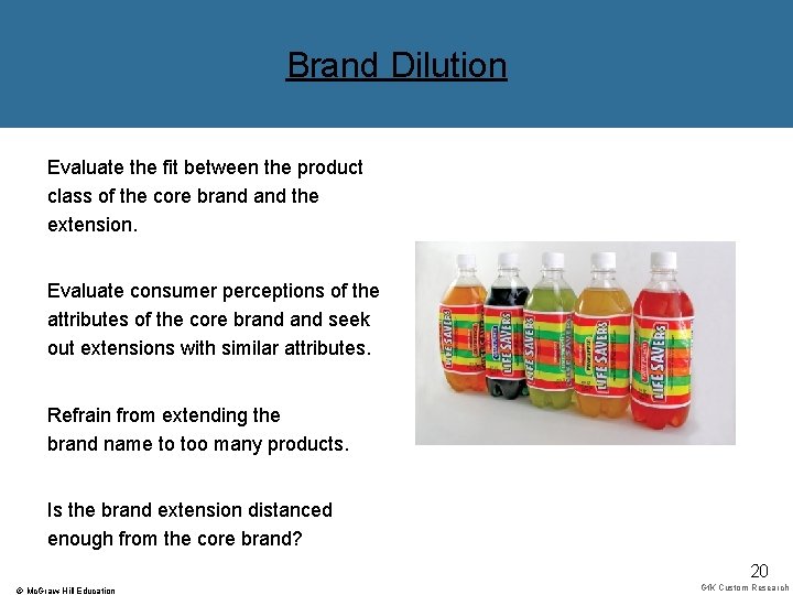 Brand Dilution Evaluate the fit between the product class of the core brand the