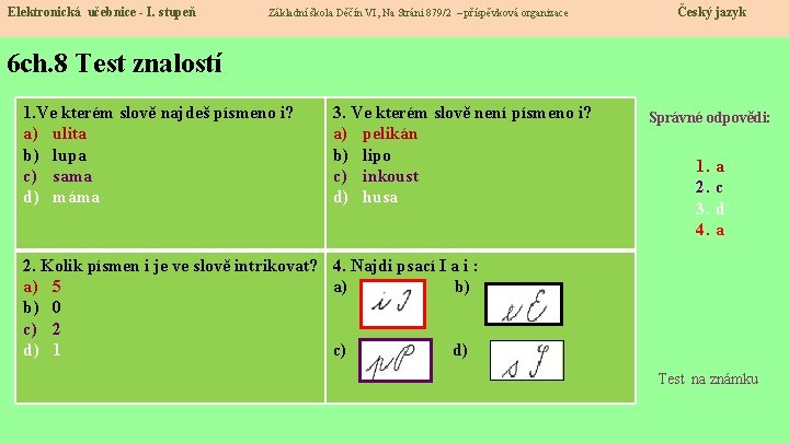 Elektronická učebnice - I. stupeň Základní škola Děčín VI, Na Stráni 879/2 – příspěvková