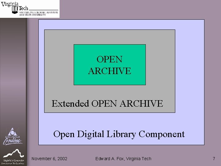 OPEN ARCHIVE Extended OPEN ARCHIVE Open Digital Library Component November 6, 2002 Edward A.