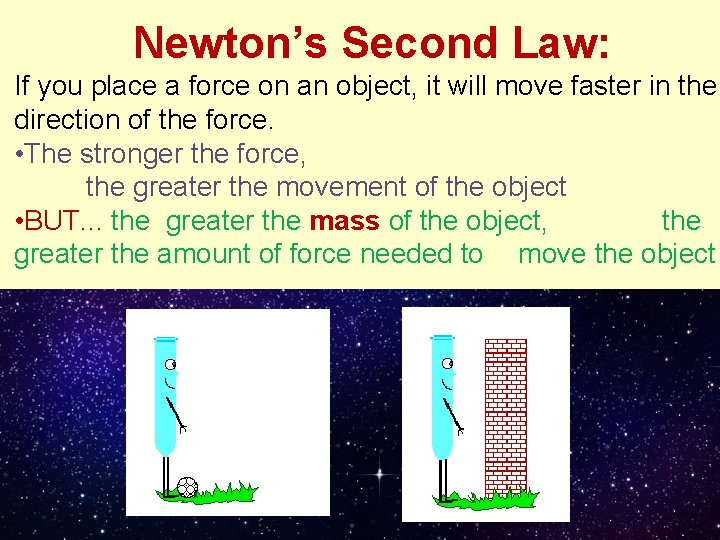 Newton’s Second Law: If you place a force on an object, it will move