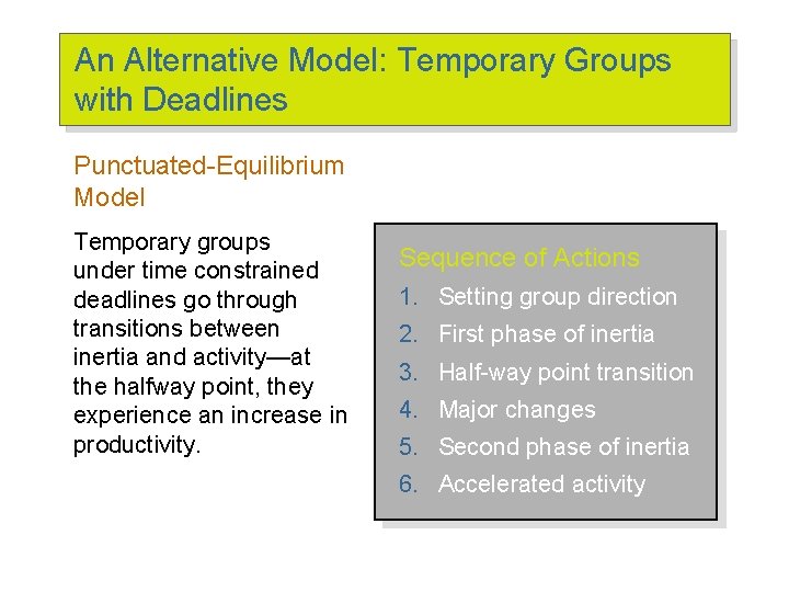 An Alternative Model: Temporary Groups with Deadlines Punctuated-Equilibrium Model Temporary groups under time constrained