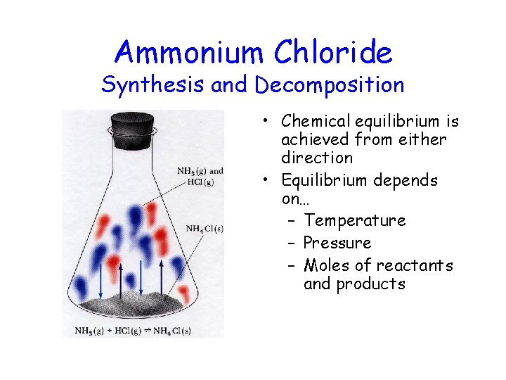 Ammonium Chloride Synthesis and Decomposition • Chemical equilibrium is achieved from either direction •