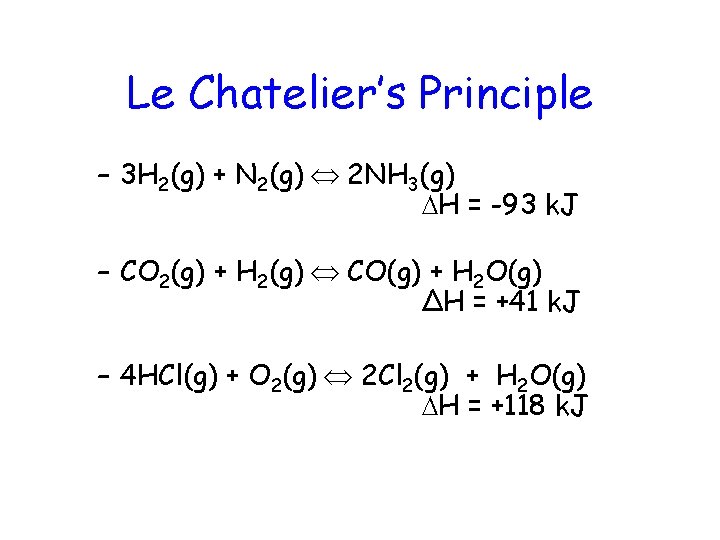Le Chatelier’s Principle – 3 H 2(g) + N 2(g) 2 NH 3(g) ∆H