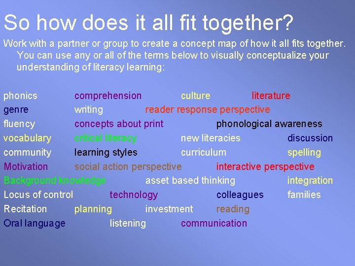 So how does it all fit together? Work with a partner or group to