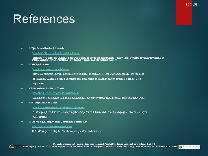 1. 1. 13. G 1 References 1. Tips for an effective job search http:
