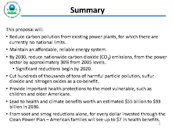 Summary This proposal will: • Reduce carbon pollution from existing power plants, for which
