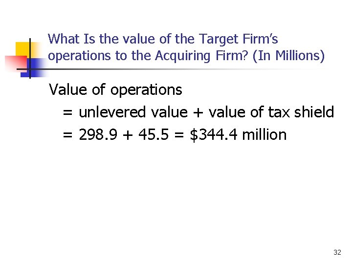 What Is the value of the Target Firm’s operations to the Acquiring Firm? (In