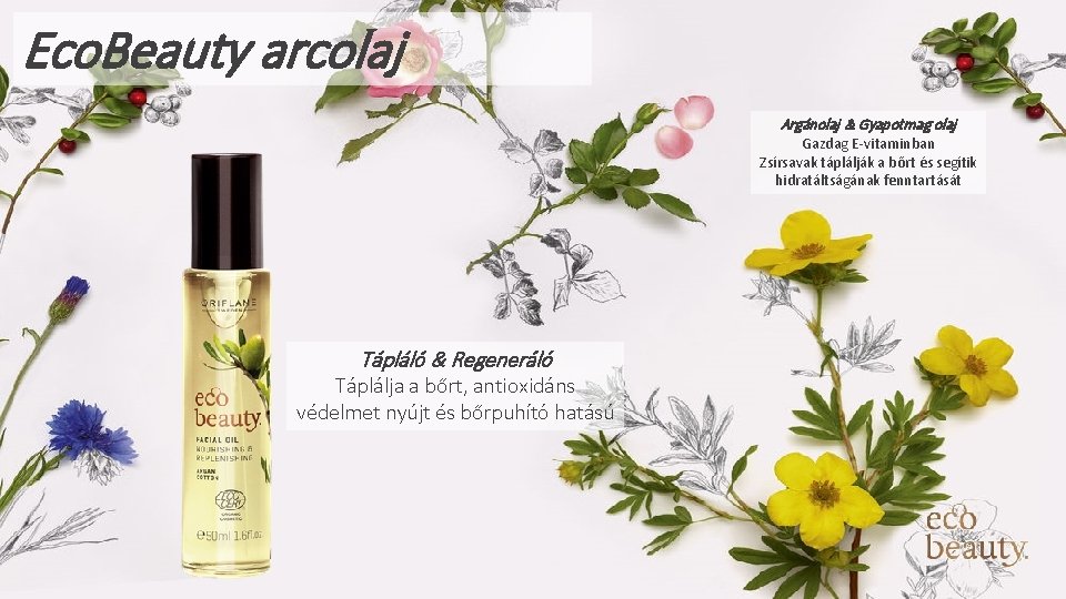 Eco. Beauty arcolaj Argánolaj & Gyapotmag olaj Gazdag E-vitaminban Zsírsavak táplálják a bőrt és