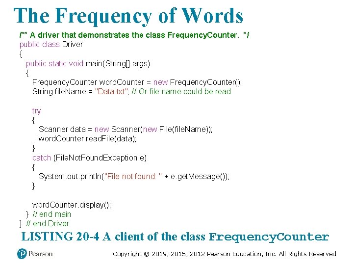 The Frequency of Words /** A driver that demonstrates the class Frequency. Counter. */ The Frequency of Words /** A driver that demonstrates the class Frequency. Counter. */