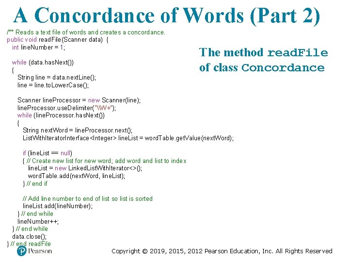 A Concordance of Words (Part 2) /** Reads a text file of words and A Concordance of Words (Part 2) /** Reads a text file of words and
