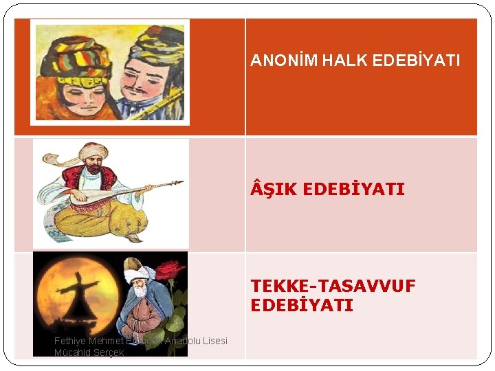 ANONİM HALK EDEBİYATI ŞIK EDEBİYATI TEKKE-TASAVVUF EDEBİYATI Fethiye Mehmet Erdoğan Anadolu Lisesi Mücahid Serçek