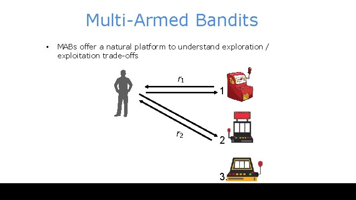 Multi-Armed Bandits • MABs offer a natural platform to understand exploration / exploitation trade-offs