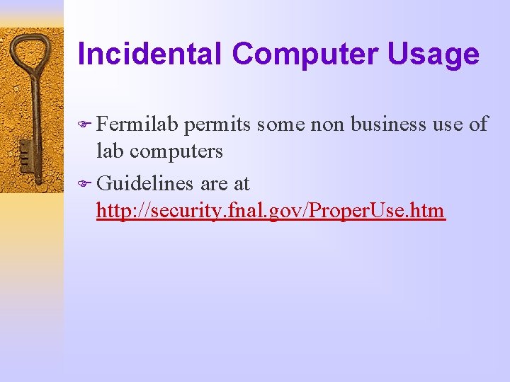 Incidental Computer Usage F Fermilab permits some non business use of lab computers F