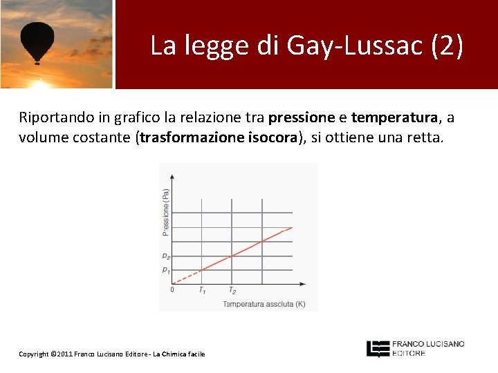 La legge di Gay-Lussac (2) Riportando in grafico la relazione tra pressione e temperatura,