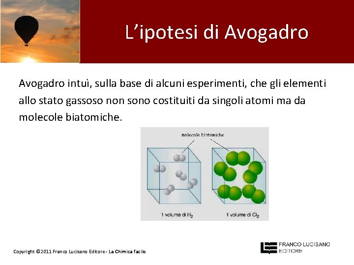 L’ipotesi di Avogadro intuì, sulla base di alcuni esperimenti, che gli elementi allo stato