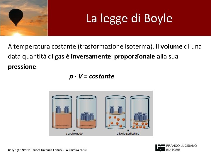 La legge di Boyle A temperatura costante (trasformazione isoterma), il volume di una data