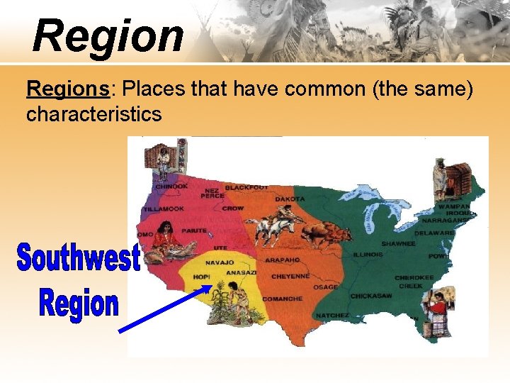 Regions: Places that have common (the same) characteristics 