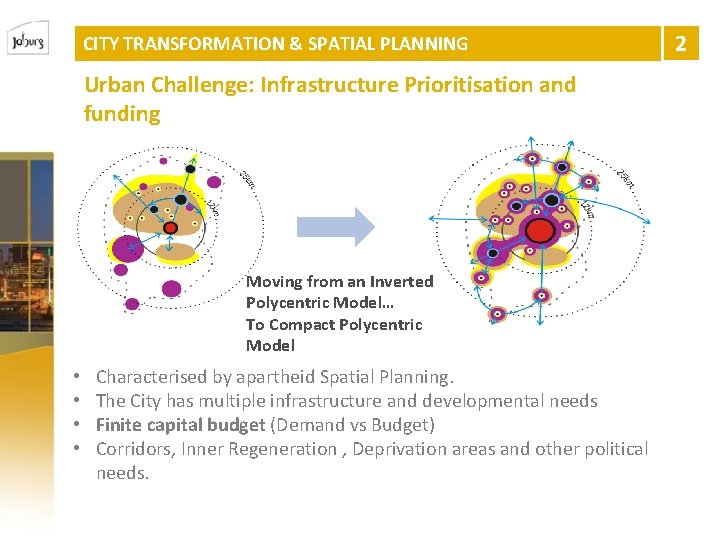 CITY TRANSFORMATION & SPATIAL PLANNING Urban Challenge: Infrastructure Prioritisation and funding Moving from an