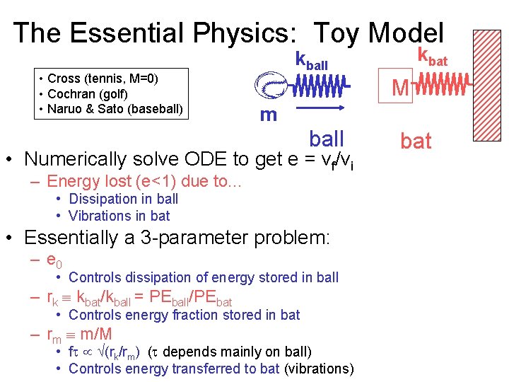 The Essential Physics: Toy Model • Cross (tennis, M=0) • Cochran (golf) • Naruo