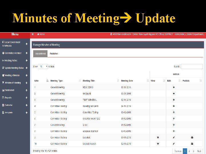 Minutes of Meeting Update 