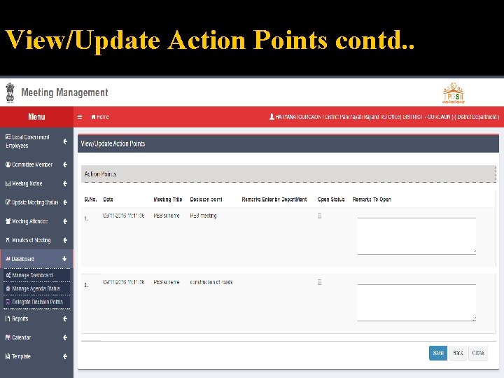 View/Update Action Points contd. . 