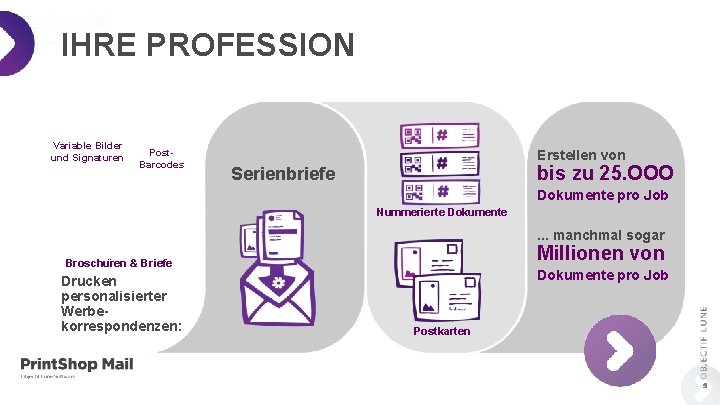 IHRE PROFESSION Variable Bilder und Signaturen Post. Barcodes Erstellen von bis zu 25. OOO