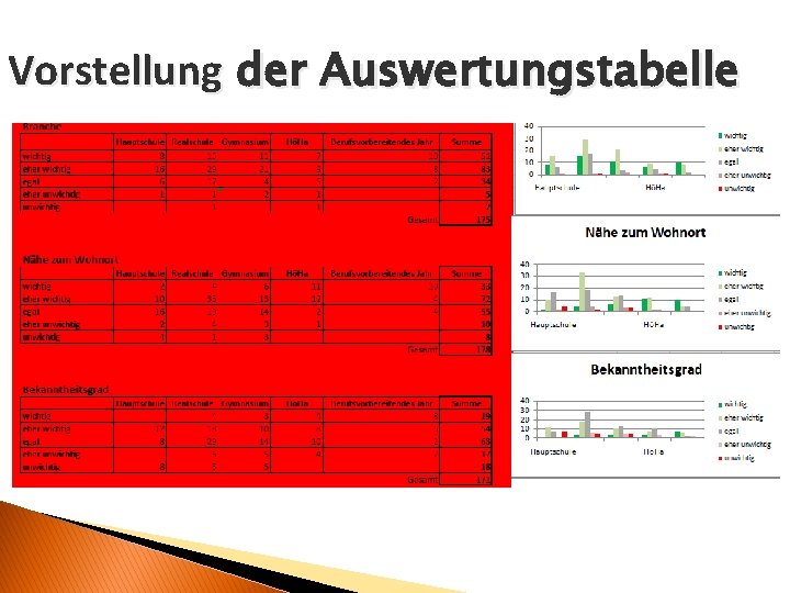 Vorstellung der Auswertungstabelle 