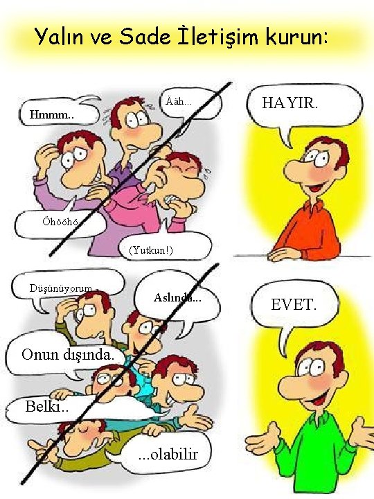 Yalın ve Sade İletişim kurun: Ääh. . . Hmmm. . HAYIR. Öhööhö. . .