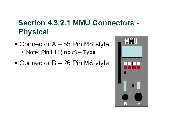 Section 4. 3. 2. 1 MMU Connectors Physical § Connector A – 55 Pin
