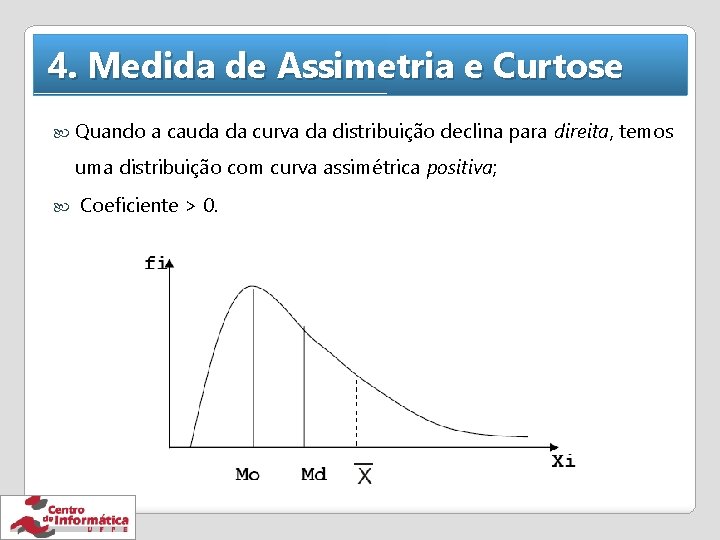 4. Medida de Assimetria e Curtose Quando a cauda da curva da distribuição declina