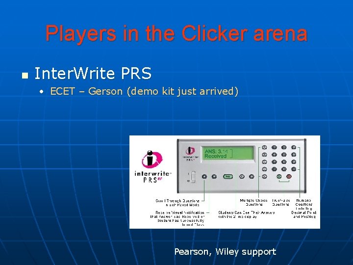 Players in the Clicker arena n Inter. Write PRS • ECET – Gerson (demo