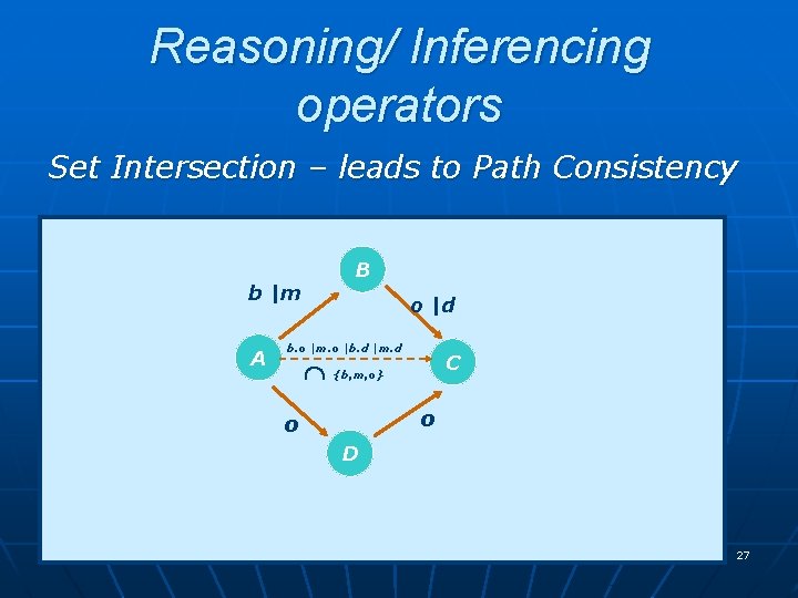 Reasoning/ Inferencing operators Set Intersection – leads to Path Consistency B b |m A