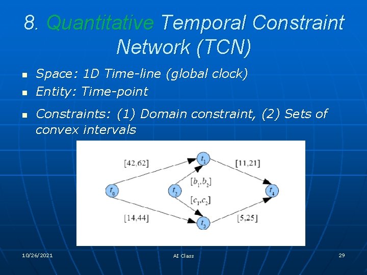 8. Quantitative Temporal Constraint Network (TCN) n n n Space: 1 D Time-line (global