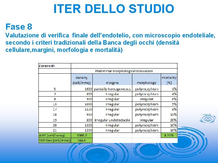 ITER DELLO STUDIO Fase 8 Valutazione di verifica finale dell’endotelio, con microscopio endoteliale, secondo