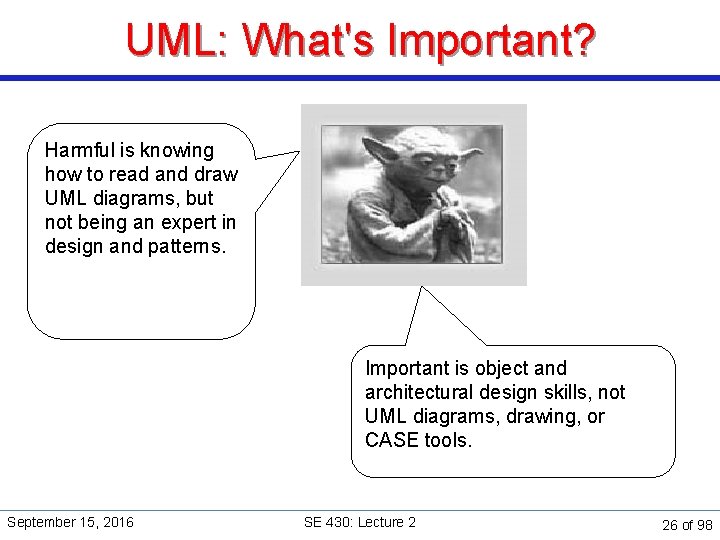 UML: What's Important? Harmful is knowing how to read and draw UML diagrams, but
