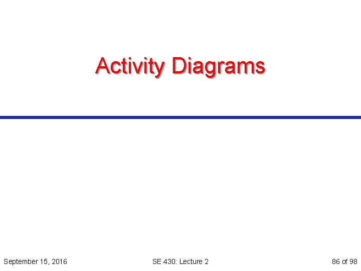 Activity Diagrams September 15, 2016 SE 430: Lecture 2 86 of 98 