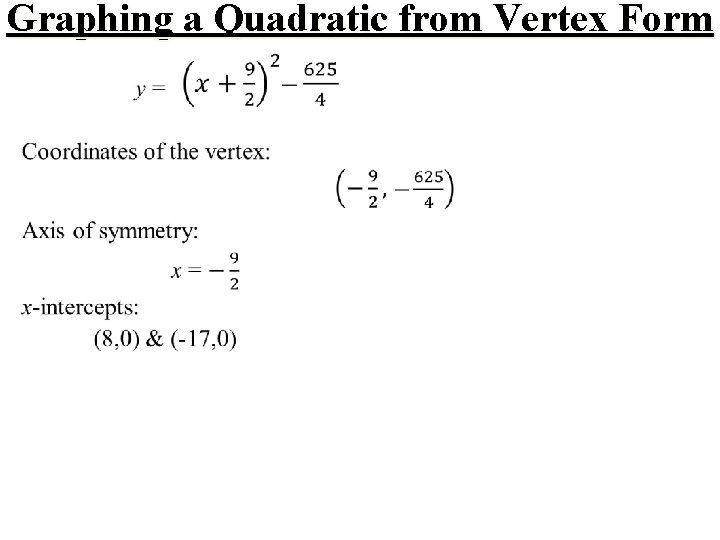 Graphing a Quadratic from Vertex Form 