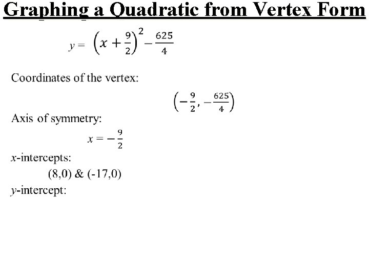 Graphing a Quadratic from Vertex Form 