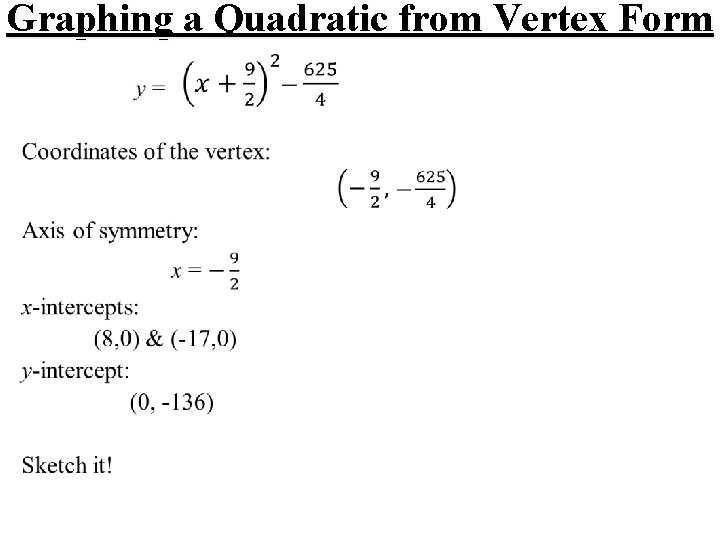 Graphing a Quadratic from Vertex Form 