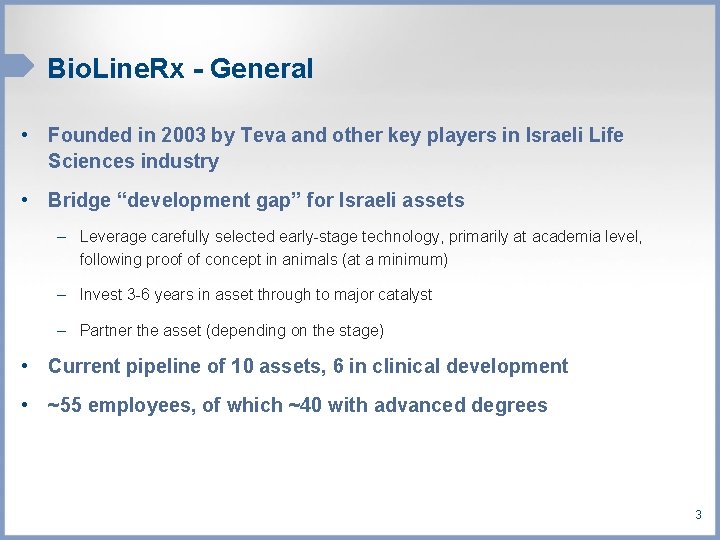 Bio. Line. Rx - General • Founded in 2003 by Teva and other key