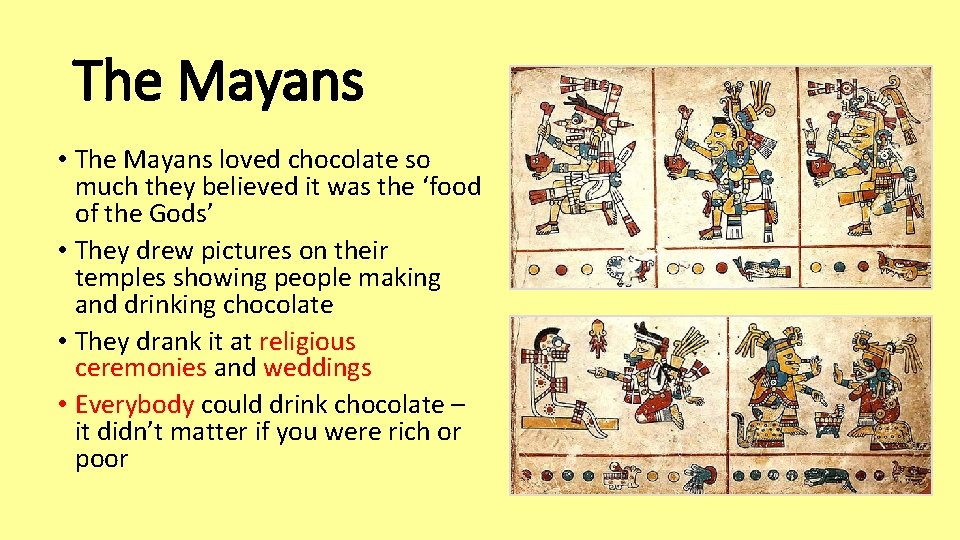 The Mayans • The Mayans loved chocolate so much they believed it was the