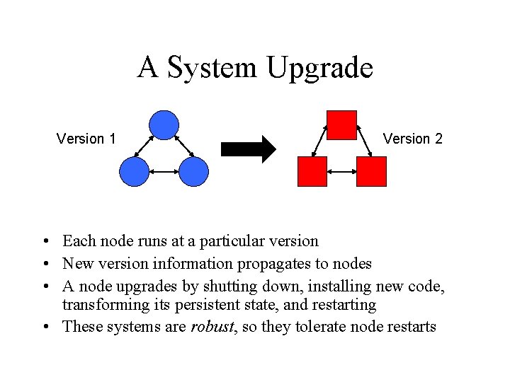 A System Upgrade Version 1 Version 2 • Each node runs at a particular