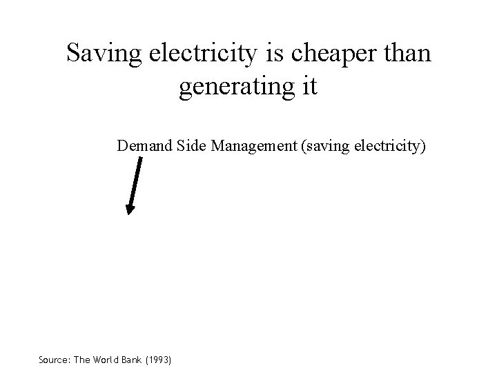 Saving electricity is cheaper than generating it Demand Side Management (saving electricity) Source: The