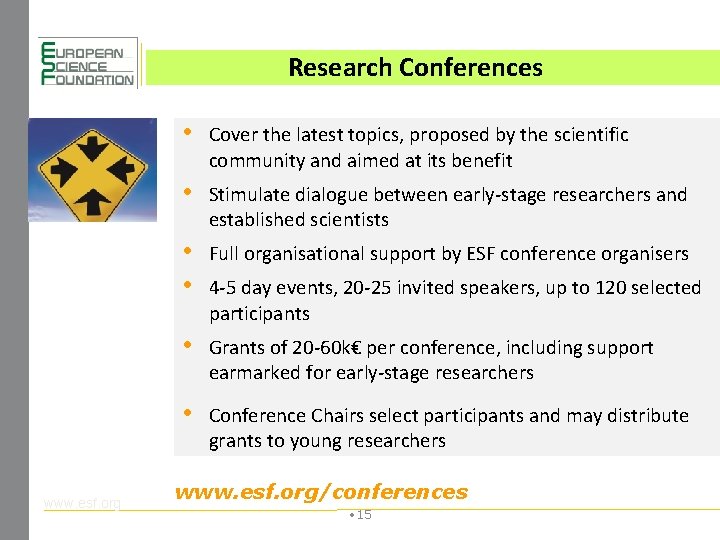 Research Conferences www. esf. org • Cover the latest topics, proposed by the scientific