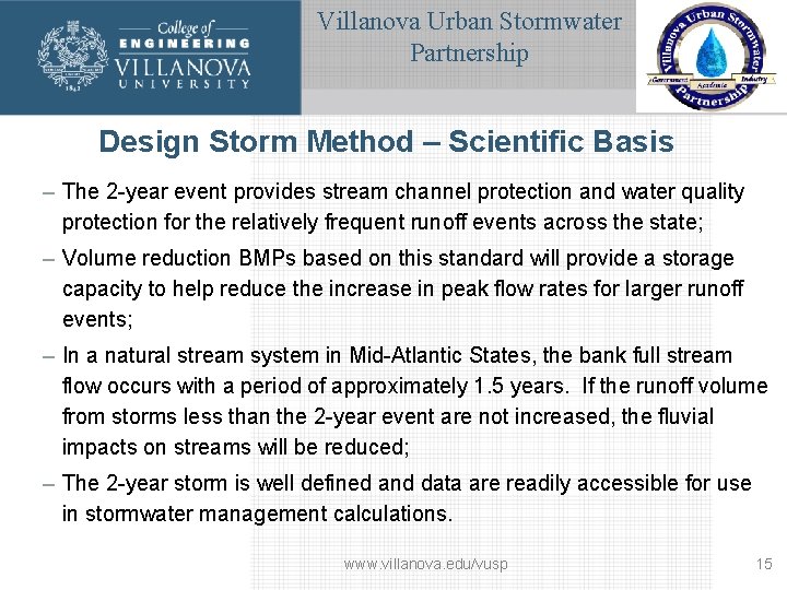 Villanova Urban Stormwater Partnership Design Storm Method – Scientific Basis – The 2 -year